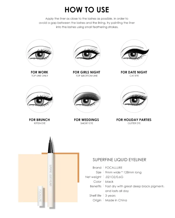 FA91 – Focallure Superfine Liquid Waterproof Eyeliner Pen - Image 2