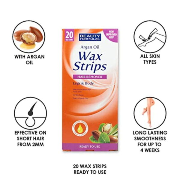 Beauty Formulas Argan Oil Wax Strips Hair Remover Legs & Body - Image 3